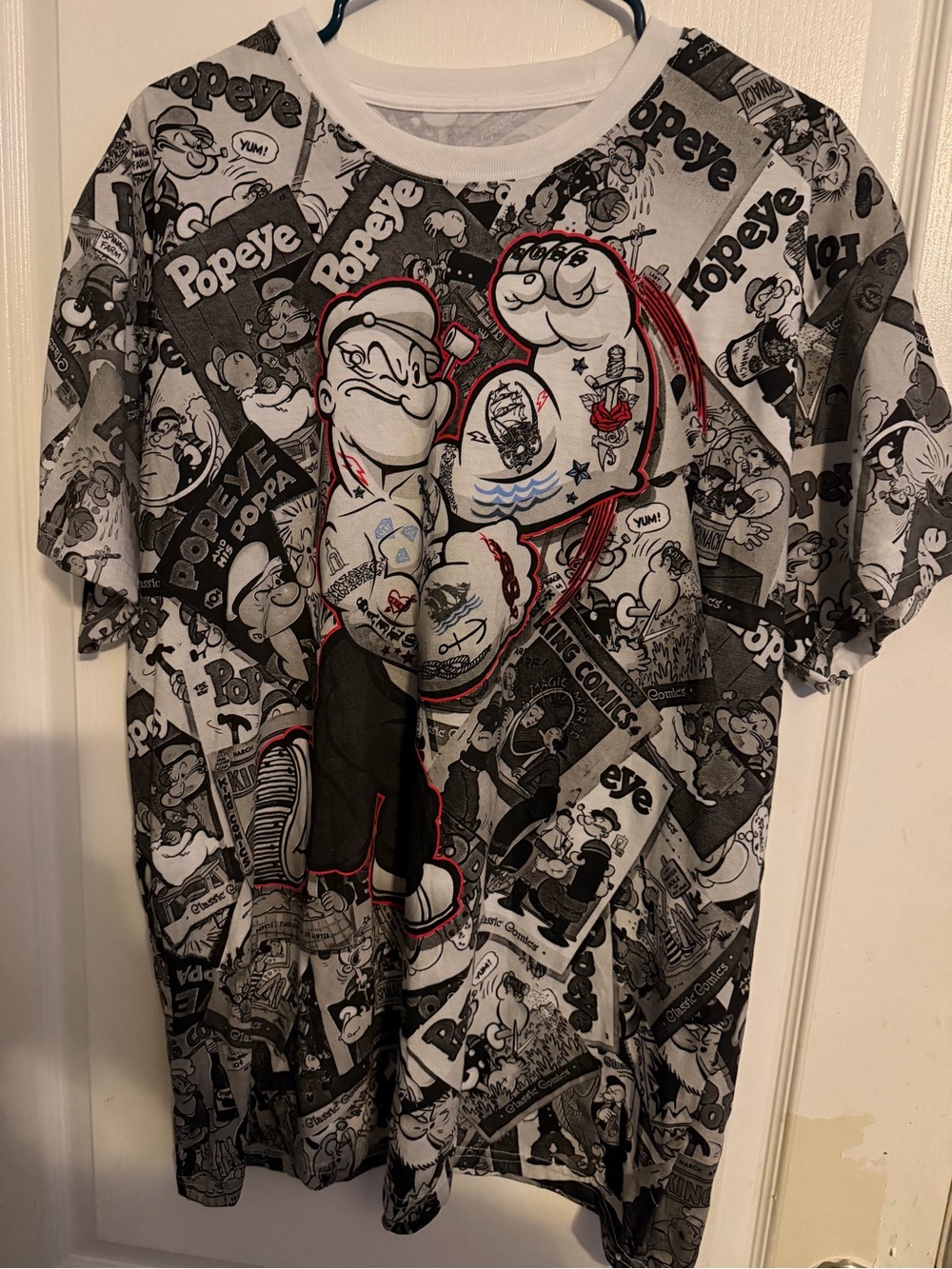 POPEYE Graphic Short-Sleeve T-Shirt - Black & White with Red Accents,